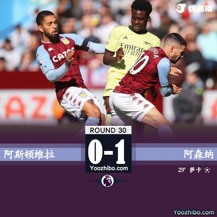 阿森纳1-0维拉 萨卡打进俱乐部英超第2000球