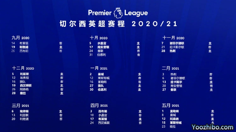 20/21赛季<a href=/zuqiupindao/chelsea/ target=_blank class=infotextkey>切尔西</a>赛程表出炉