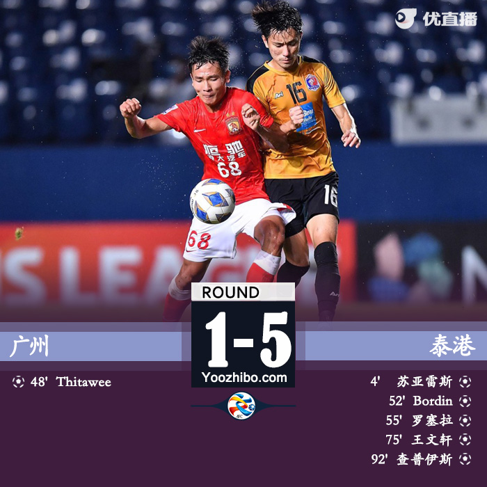 广州队1-5泰港 对手乌龙送赛事唯一进球